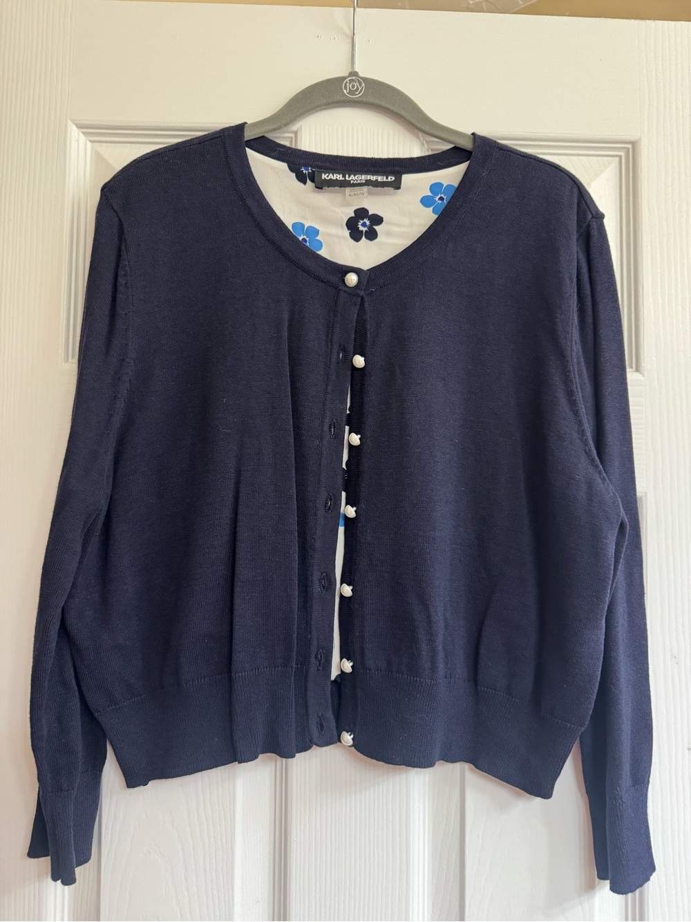Karl Lagerfeld Navy Knit Pearl Button Cardigan